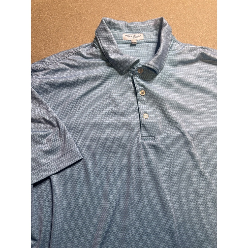 PETER MILLAR Mens L  Performance Polo‎ Shirt Jersey Golf Cottage Blue $89